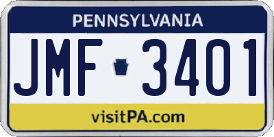 PA license plate JMF3401