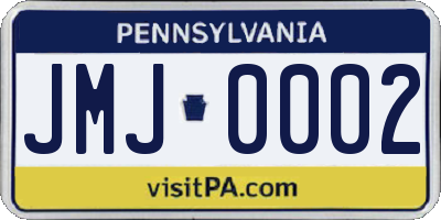 PA license plate JMJ0002