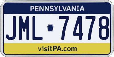 PA license plate JML7478