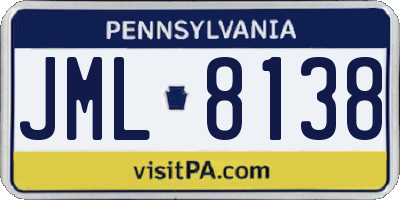 PA license plate JML8138