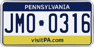 PA license plate JMO0316