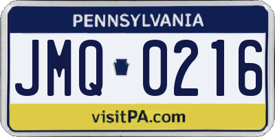 PA license plate JMQ0216