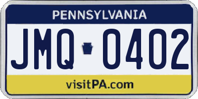 PA license plate JMQ0402
