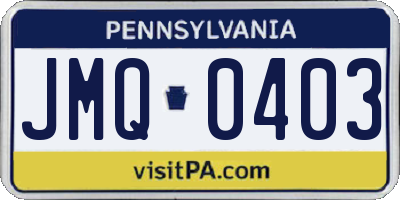 PA license plate JMQ0403