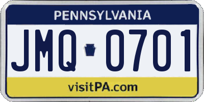 PA license plate JMQ0701