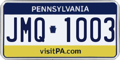 PA license plate JMQ1003