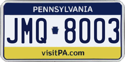 PA license plate JMQ8003