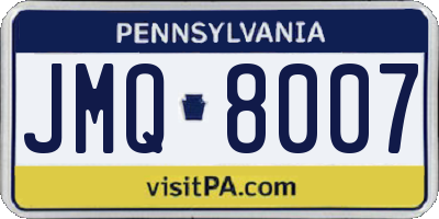 PA license plate JMQ8007