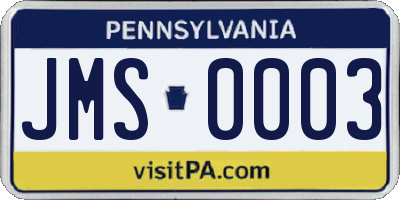 PA license plate JMS0003