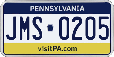 PA license plate JMS0205