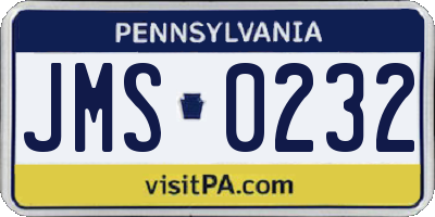 PA license plate JMS0232