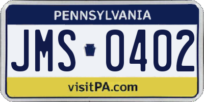 PA license plate JMS0402