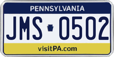 PA license plate JMS0502
