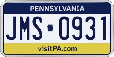 PA license plate JMS0931