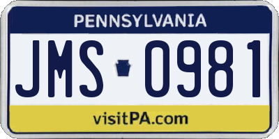 PA license plate JMS0981