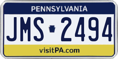 PA license plate JMS2494