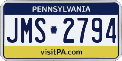 PA license plate JMS2794