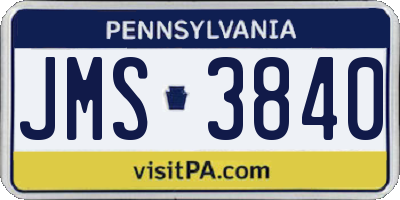 PA license plate JMS3840