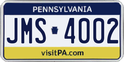 PA license plate JMS4002