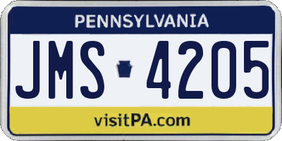 PA license plate JMS4205