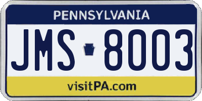 PA license plate JMS8003