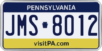 PA license plate JMS8012