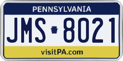 PA license plate JMS8021