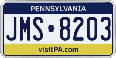 PA license plate JMS8203