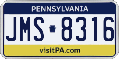 PA license plate JMS8316