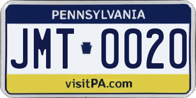 PA license plate JMT0020