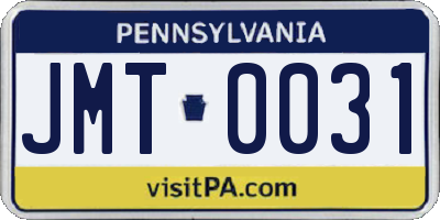 PA license plate JMT0031