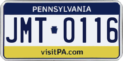 PA license plate JMT0116