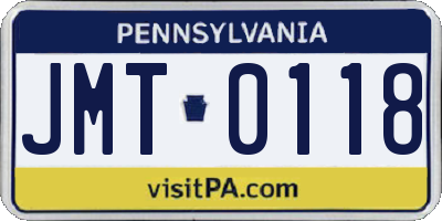 PA license plate JMT0118