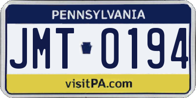 PA license plate JMT0194