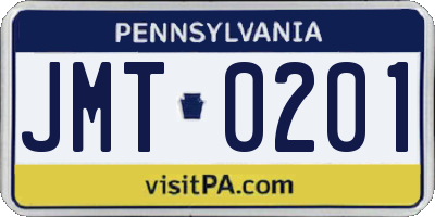 PA license plate JMT0201