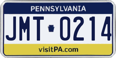 PA license plate JMT0214