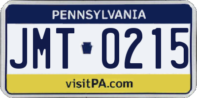 PA license plate JMT0215