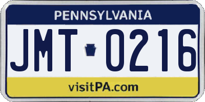 PA license plate JMT0216