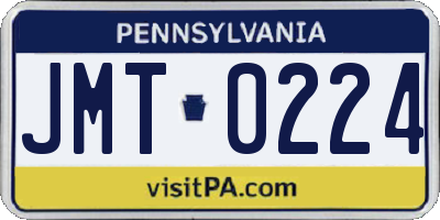 PA license plate JMT0224