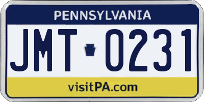 PA license plate JMT0231