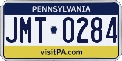 PA license plate JMT0284