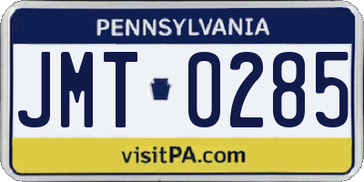PA license plate JMT0285