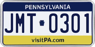 PA license plate JMT0301