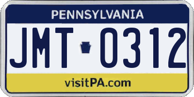 PA license plate JMT0312