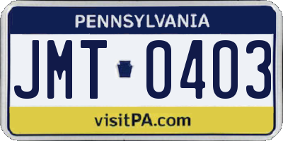 PA license plate JMT0403