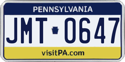 PA license plate JMT0647