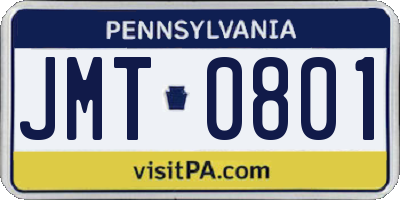 PA license plate JMT0801