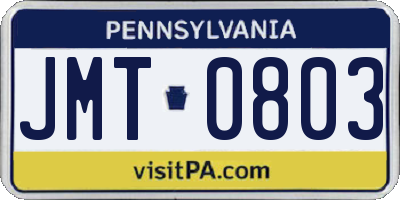 PA license plate JMT0803