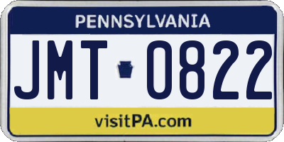 PA license plate JMT0822