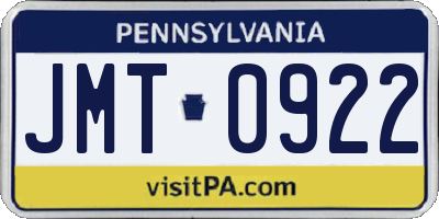 PA license plate JMT0922